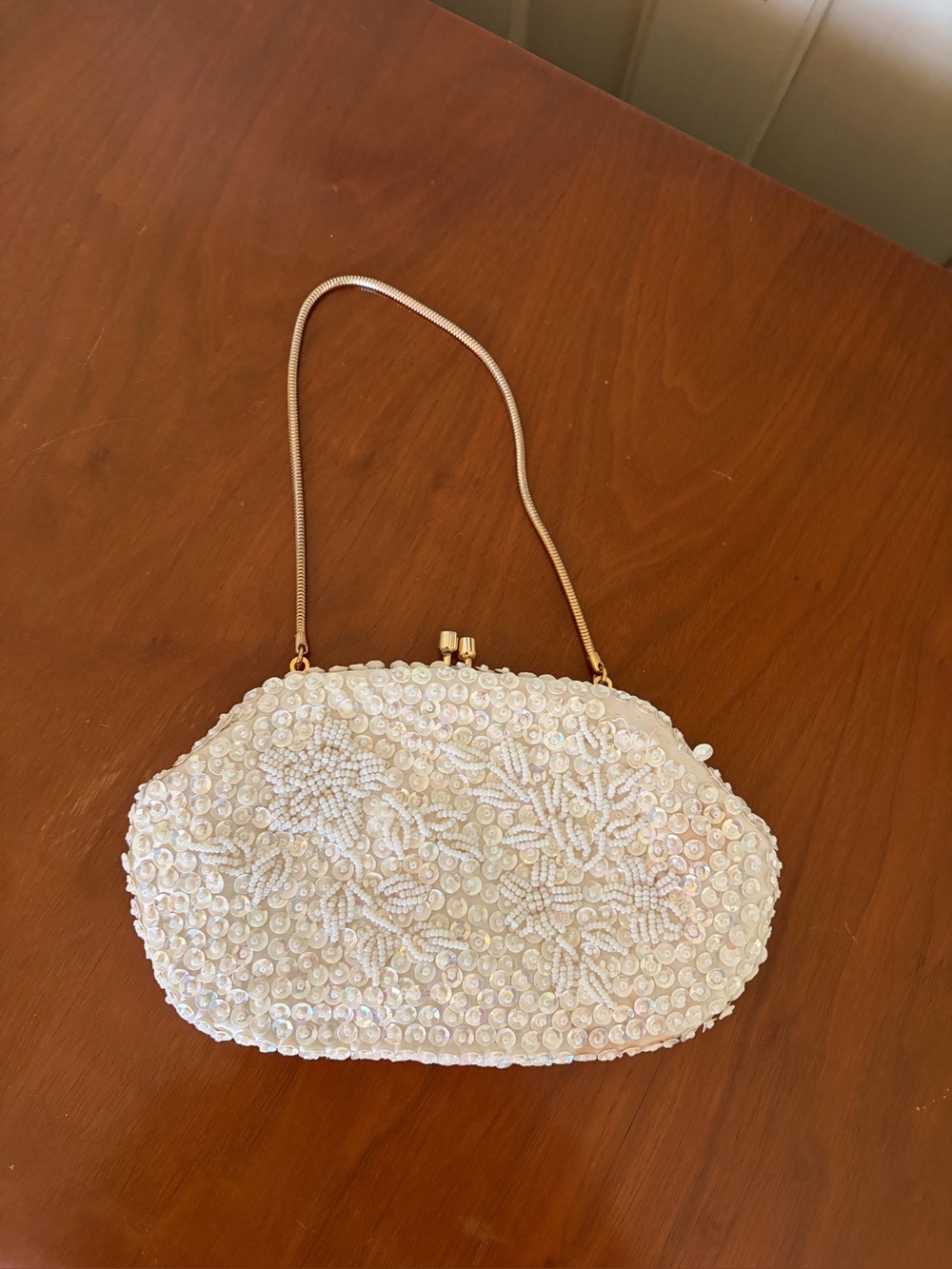 Vintage Beaded White Evening Clutch Bag Made in Hong Kong